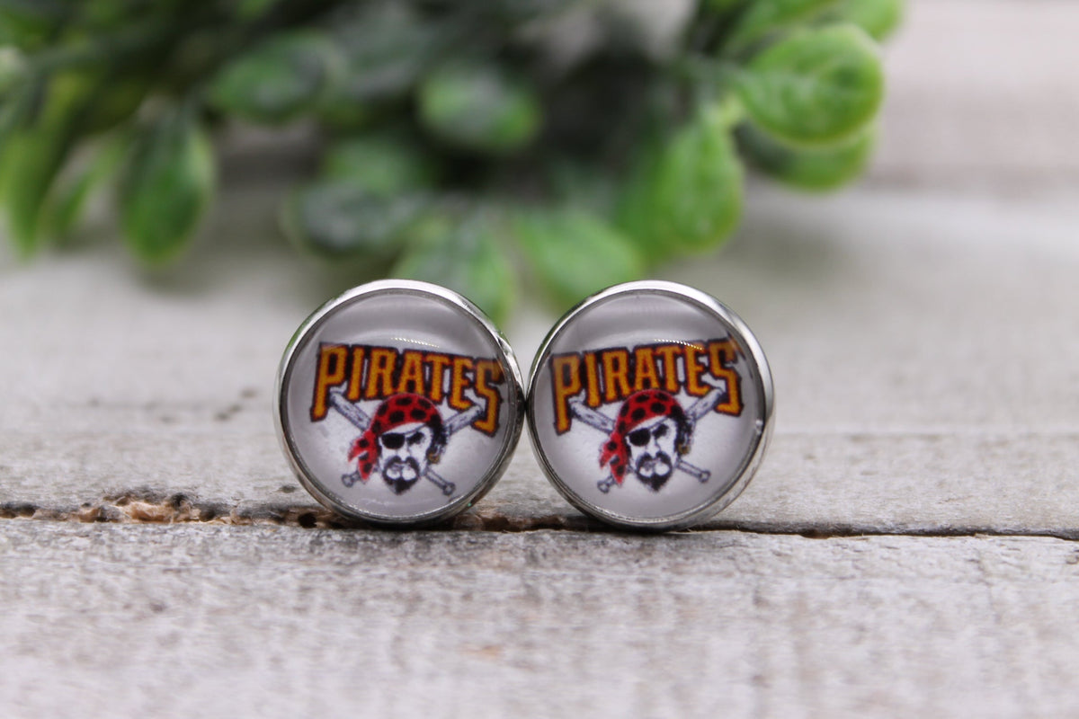 Pirates Baseball || 12mm Glass Stud Earrings || Hypoallergenic