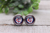 Twins Baseball || 12mm Glass Stud Earrings || Hypoallergenic Aaria Tees