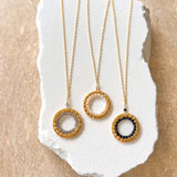 Pearl, Labradorite and Black Spinel Halo Mini Gold Pendant Aaria Tees