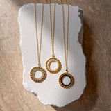 Pearl, Labradorite and Black Spinel Halo Mini Gold Pendant Aaria Tees