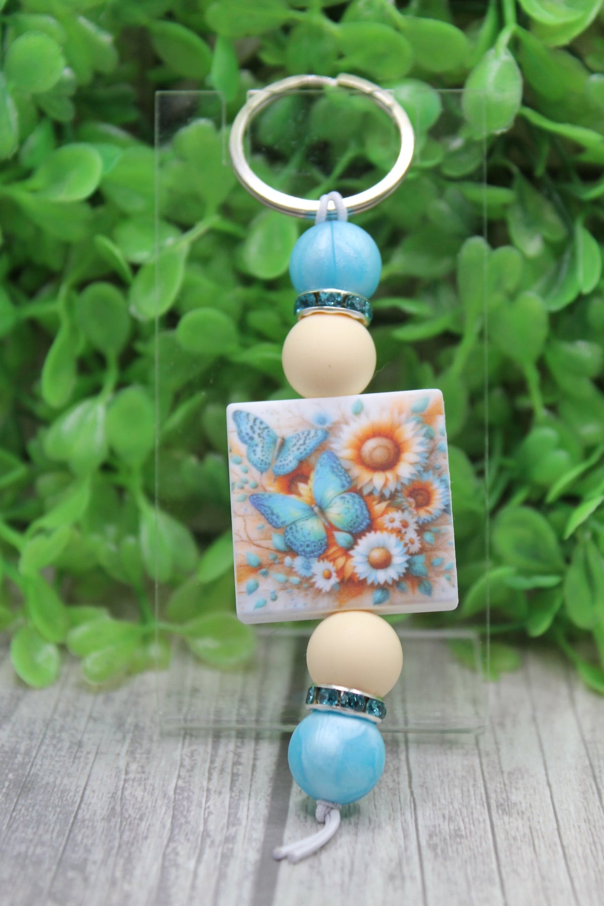 Floral Butterfly Bead Keychain