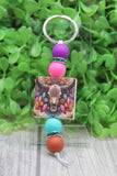 Colorful Steer Skull Bead Keychain Aaria Tees