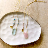 Rose Quartz and Aquamarine Quartz Rock Necklaces Aaria Tees