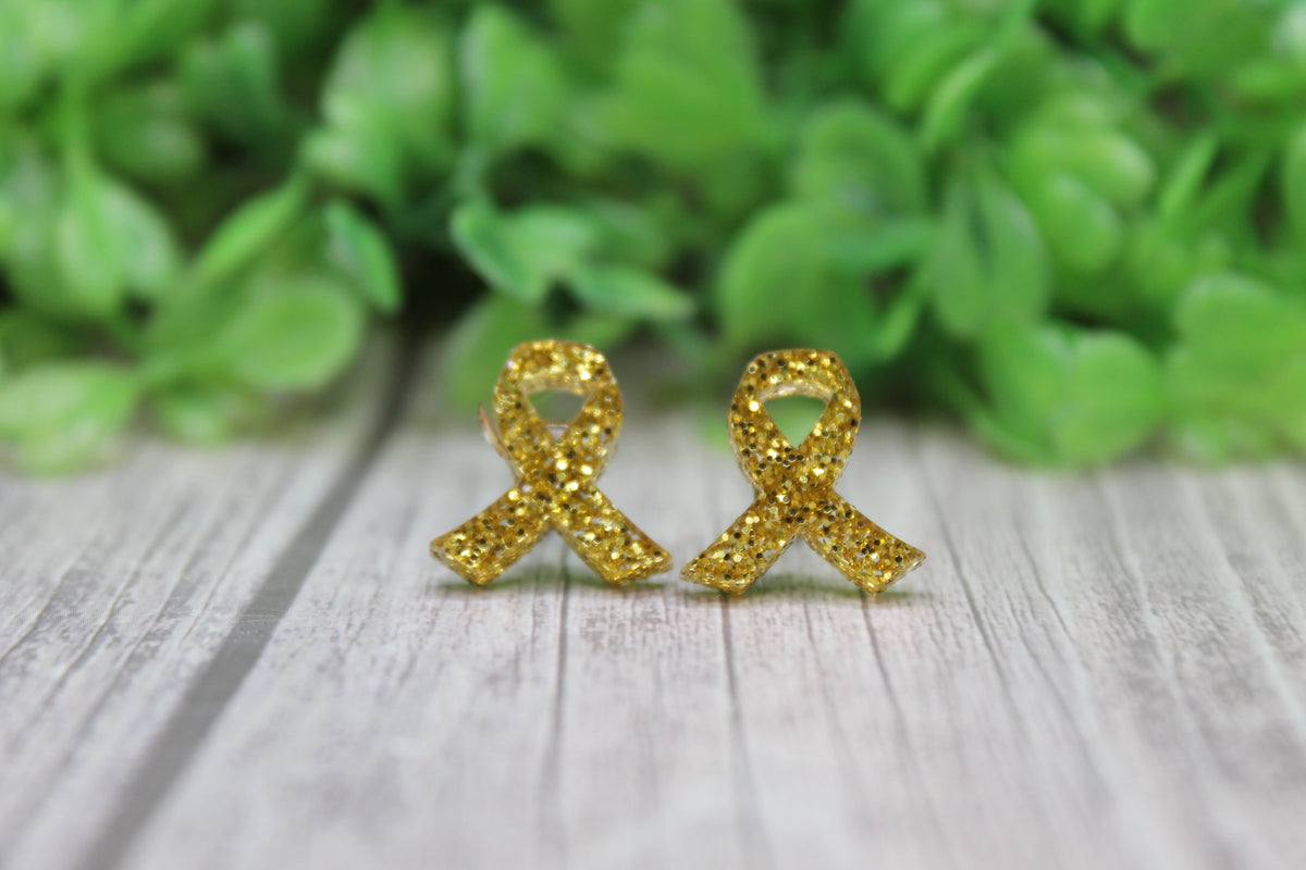 Gold/Yellow Glitter Awareness Ribbon Stud Earrings