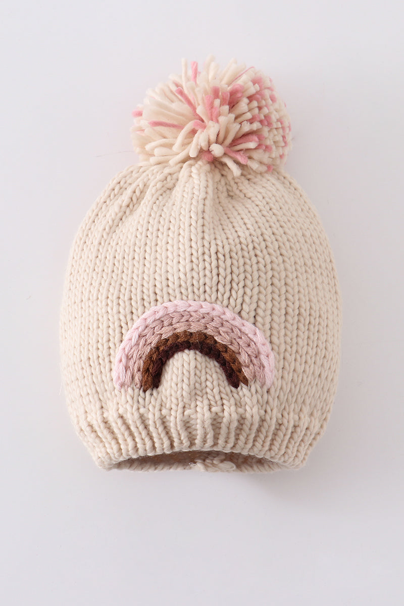 Rainbow hand embroidered pom pom beanie hat - Aaria Tees Aaria Tees
