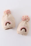 Rainbow hand embroidered pom pom beanie hat - Aaria Tees Aaria Tees