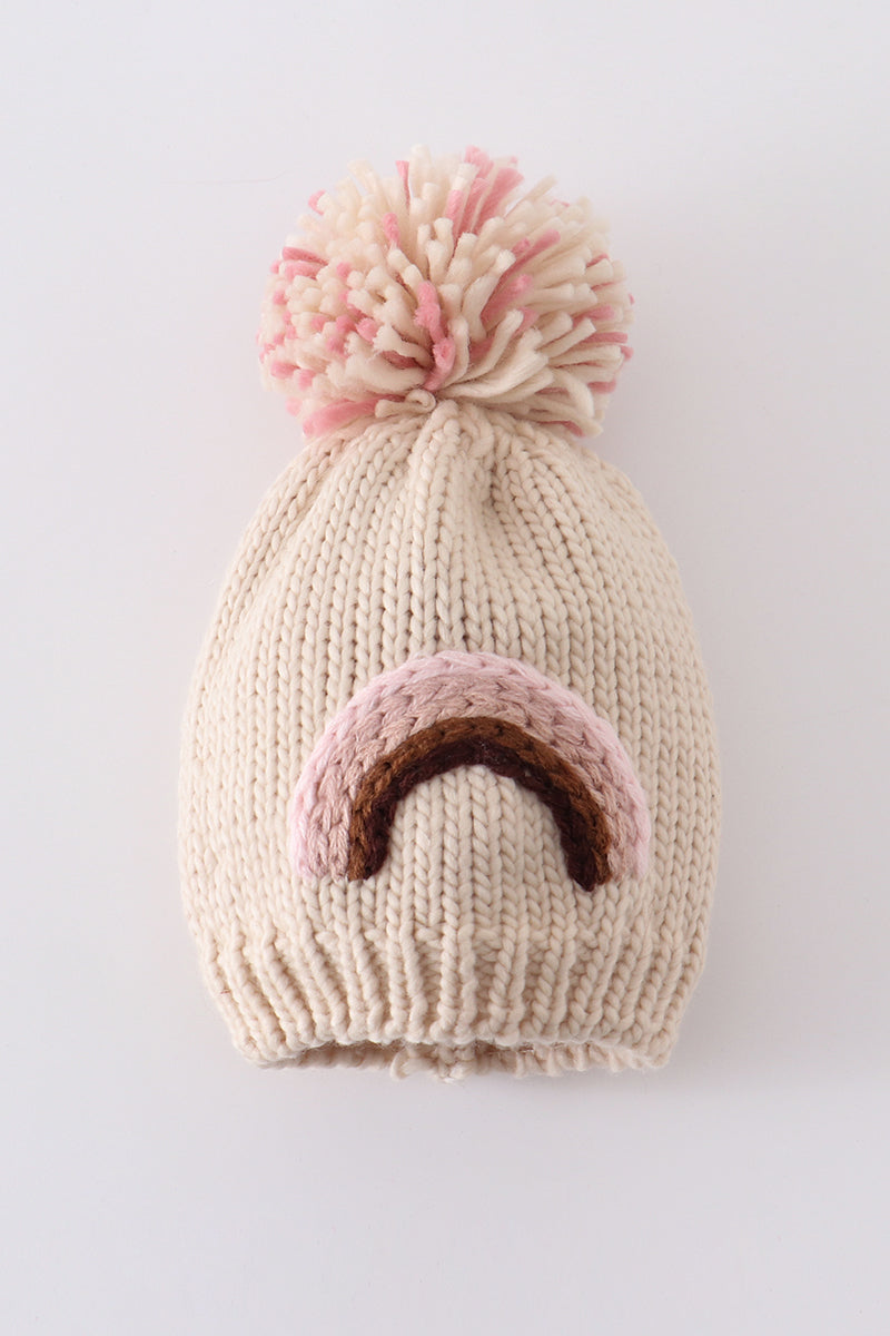Rainbow hand embroidered pom pom beanie hat - Aaria Tees Aaria Tees