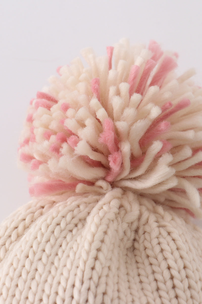 Rainbow hand embroidered pom pom beanie hat - Aaria Tees Aaria Tees
