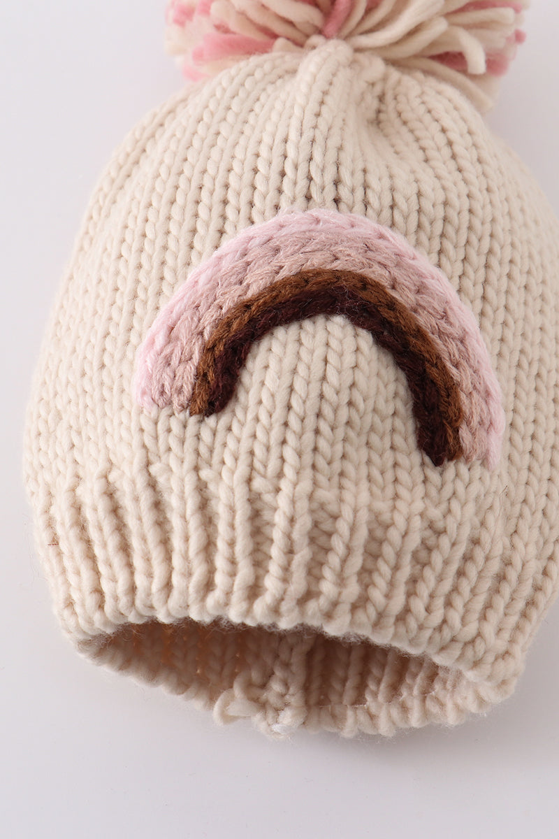 Rainbow hand embroidered pom pom beanie hat - Aaria Tees Aaria Tees