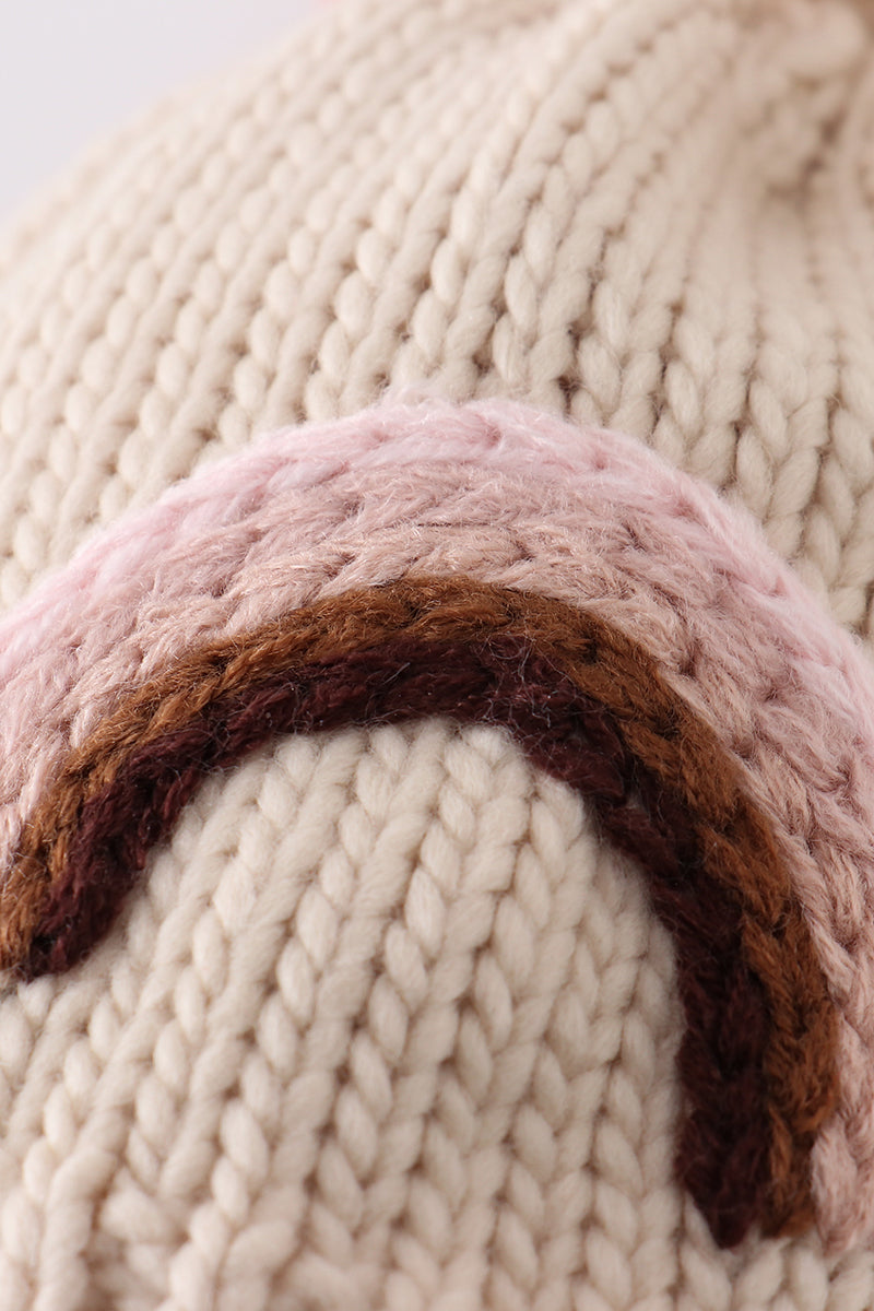 Rainbow hand embroidered pom pom beanie hat - Aaria Tees Aaria Tees