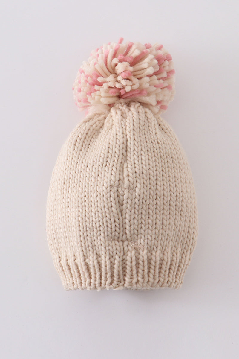 Rainbow hand embroidered pom pom beanie hat - Aaria Tees Aaria Tees