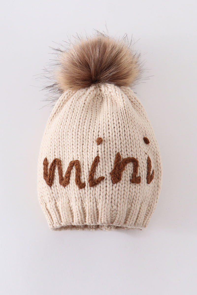 Hand embroidered pom pom beanie hat mommy&me - Aaria Tees
