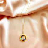 Rainbow Gemstone Halo Mini Gold Pendant Aaria Tees