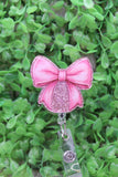 Pink Bow on Pink Glitter Badge/ID Holder Reel Aaria Tees