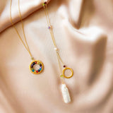 Rainbow Gemstone Halo Mini Gold Pendant Aaria Tees