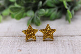 Gold Glitter Stars || 12mm Stud Earrings || Hypoallergenic Aaria Tees