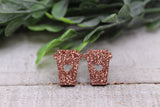 Brown Glitter Coffee Cup with Heart || 14mm Stud Earrings || Hypoallergenic Aaria Tees
