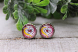 KC Chiefs Football - Heart Starburst || 12mm Glass Stud Earrings || Hypoallergenic Aaria Tees