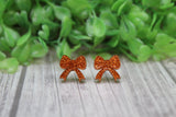 Orange Glitter Bow Stud Earrings Aaria Tees