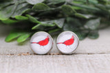 Cardinal on White || 12mm Stud Earrings || Hypoallergenic Aaria Tees