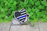 Blue Line Flag Stethoscope Heart Badge/ID Holder Reel Aaria Tees