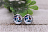 Buffalo Bills Football Helmet || 12mm Glass Stud Earrings || Hypoallergenic Aaria Tees