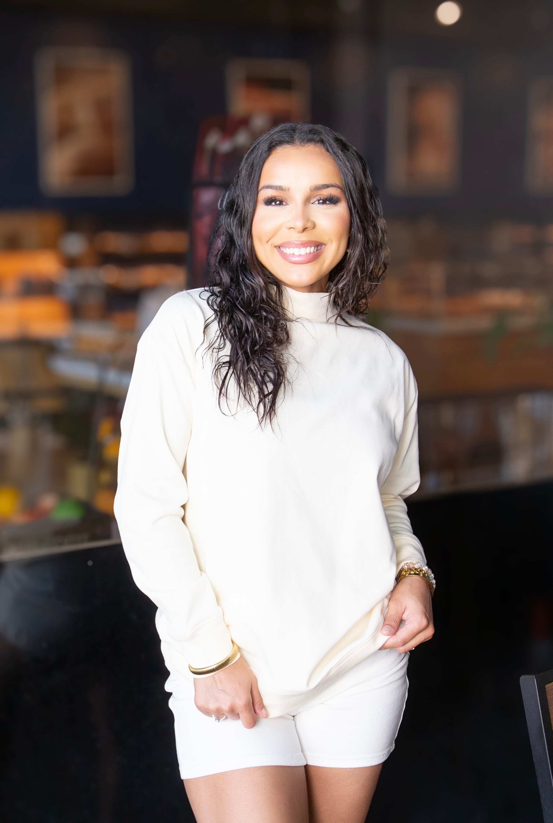 Mock Neck Sweatshirt, Ivory - Aaria Tees Aaria Tees