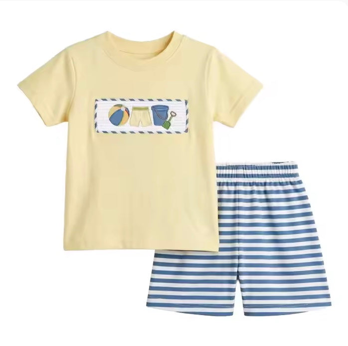 Smocked Beach ball boy short set. - Aaria Tees