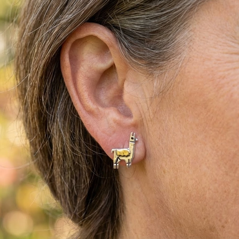 Llama Sterling & Brass Post Earrings - Aaria Tees
