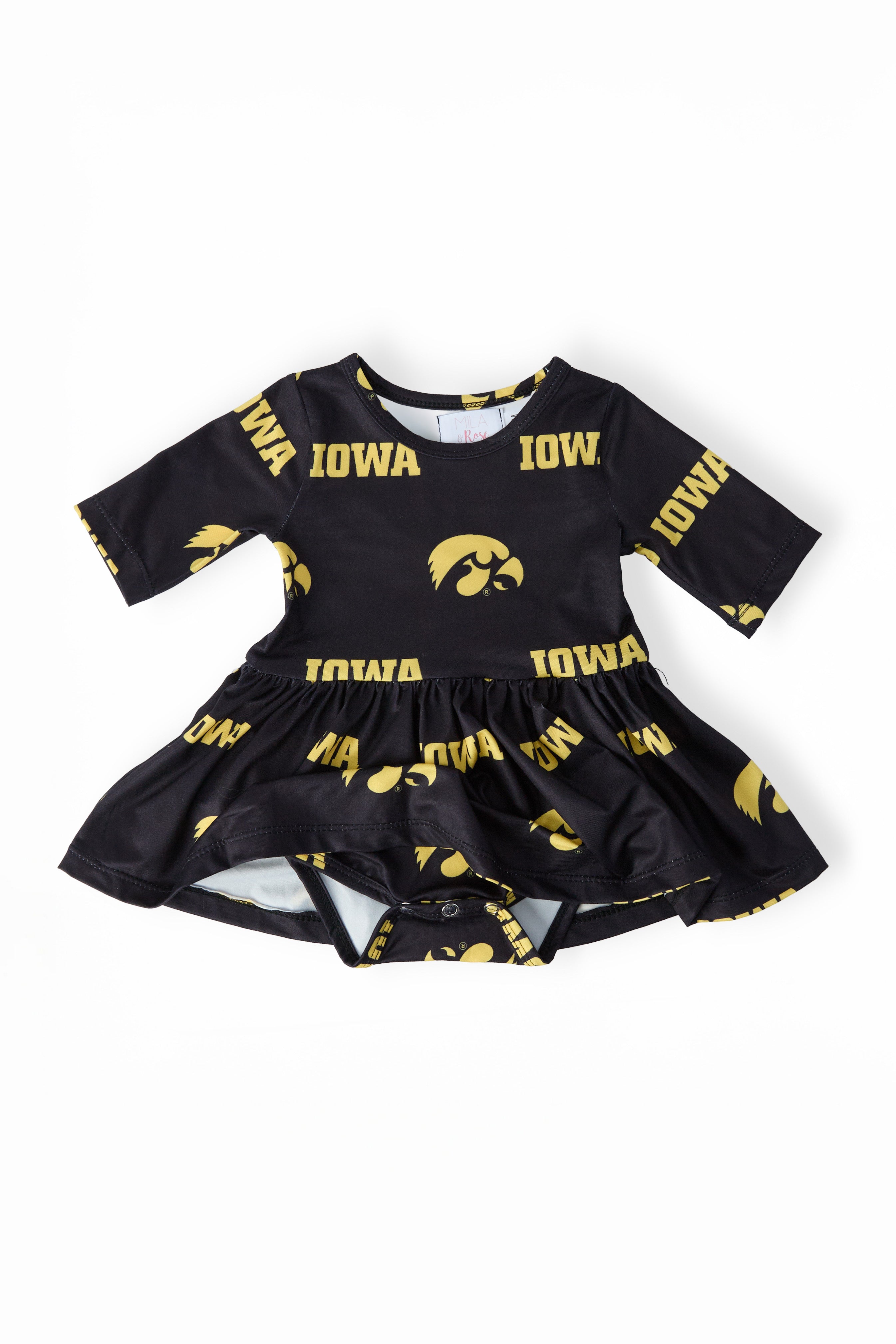 Iowa Black Tigerhawk 3/4 Sleeve Twirl Bodysuit - Aaria Tees Aaria Tees