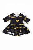 Iowa Black Tigerhawk 3/4 Sleeve Twirl Bodysuit - Aaria Tees Aaria Tees