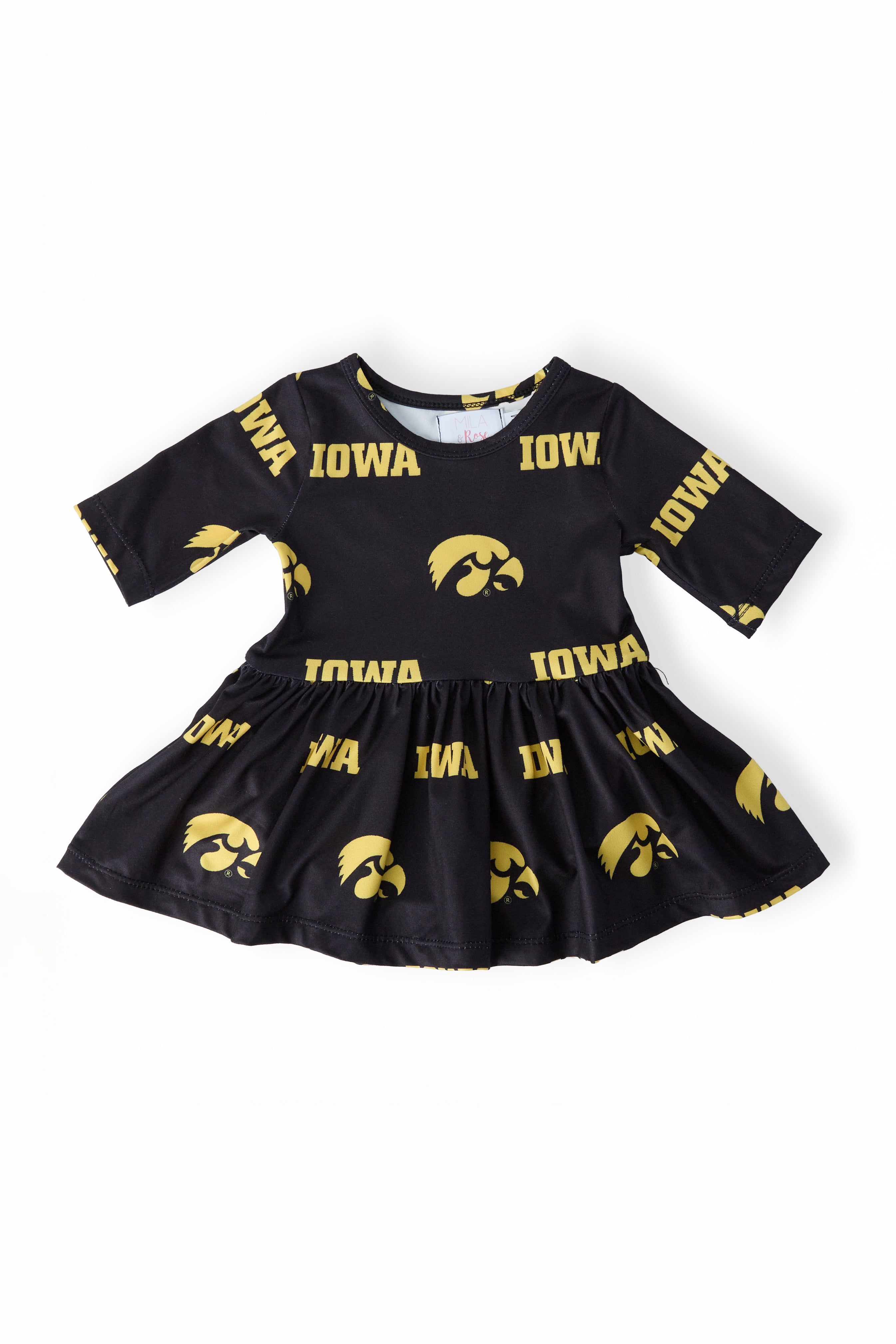 Iowa Black Tigerhawk 3/4 Sleeve Twirl Bodysuit - Aaria Tees Aaria Tees