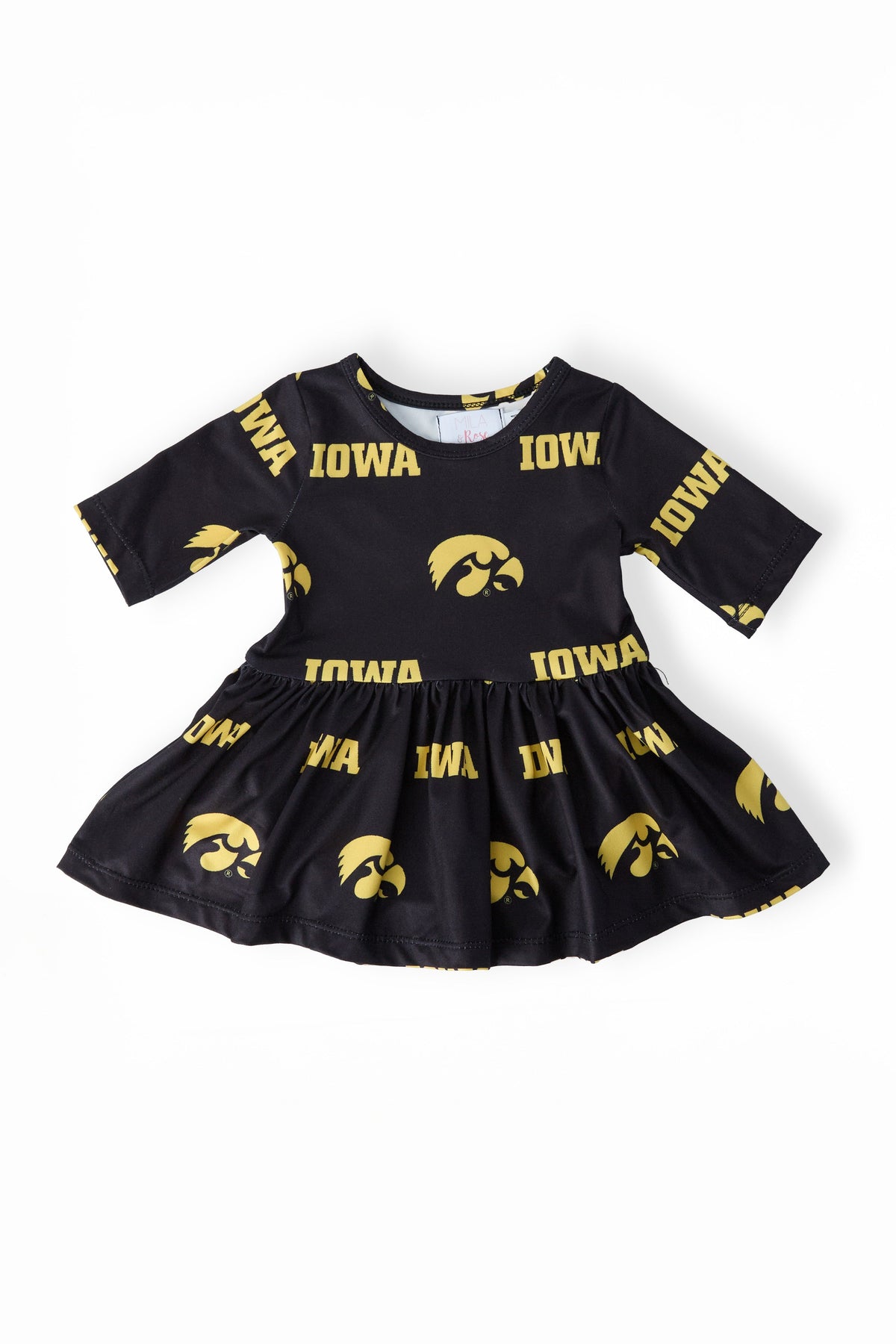 Iowa Black Tigerhawk 3/4 Sleeve Twirl Bodysuit - Aaria Tees