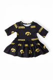 Iowa Black Tigerhawk 3/4 Sleeve Twirl Bodysuit - Aaria Tees Aaria Tees