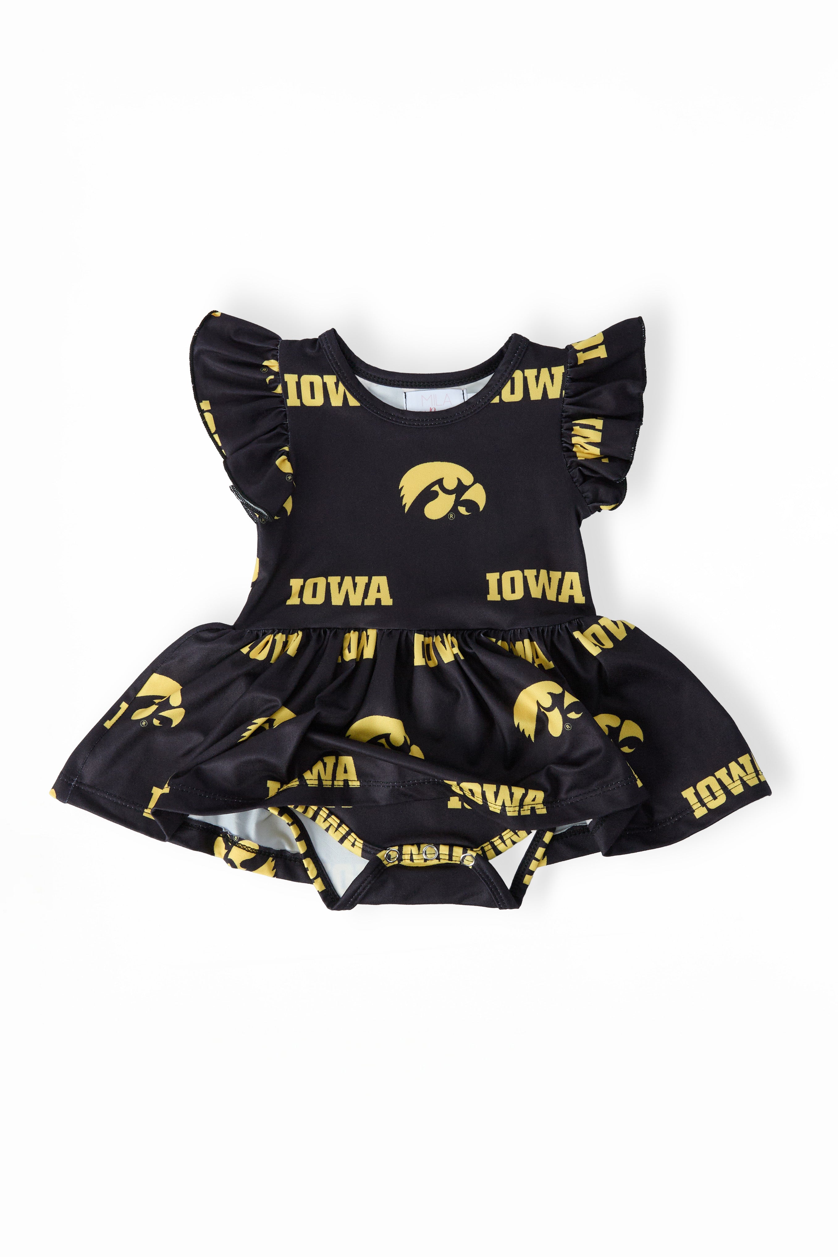 Iowa Black Tigerhawk Flutter Twirl Bodysuit - Aaria Tees Aaria Tees