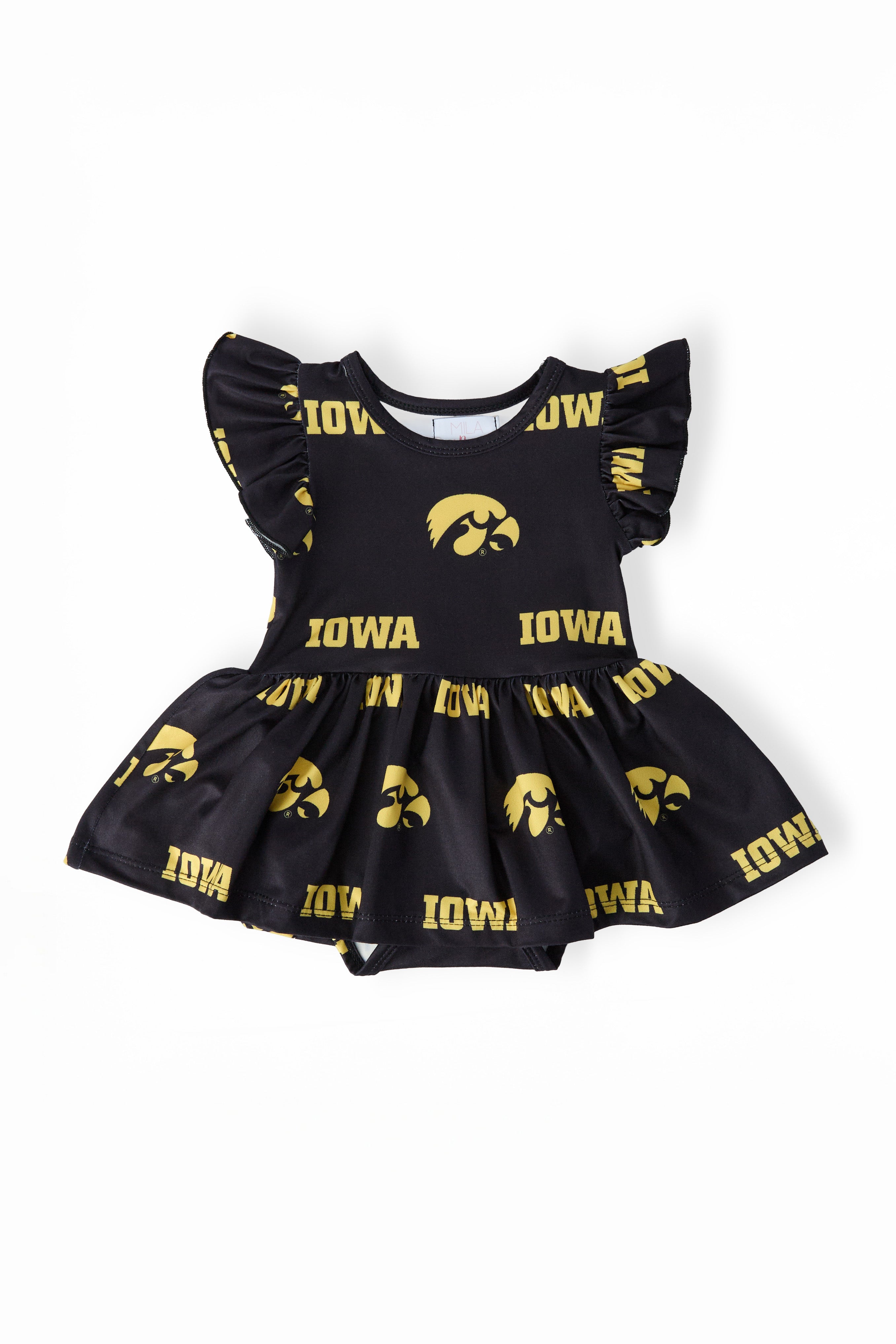 Iowa Black Tigerhawk Flutter Twirl Bodysuit - Aaria Tees Aaria Tees