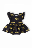 Iowa Black Tigerhawk Flutter Twirl Bodysuit - Aaria Tees Aaria Tees