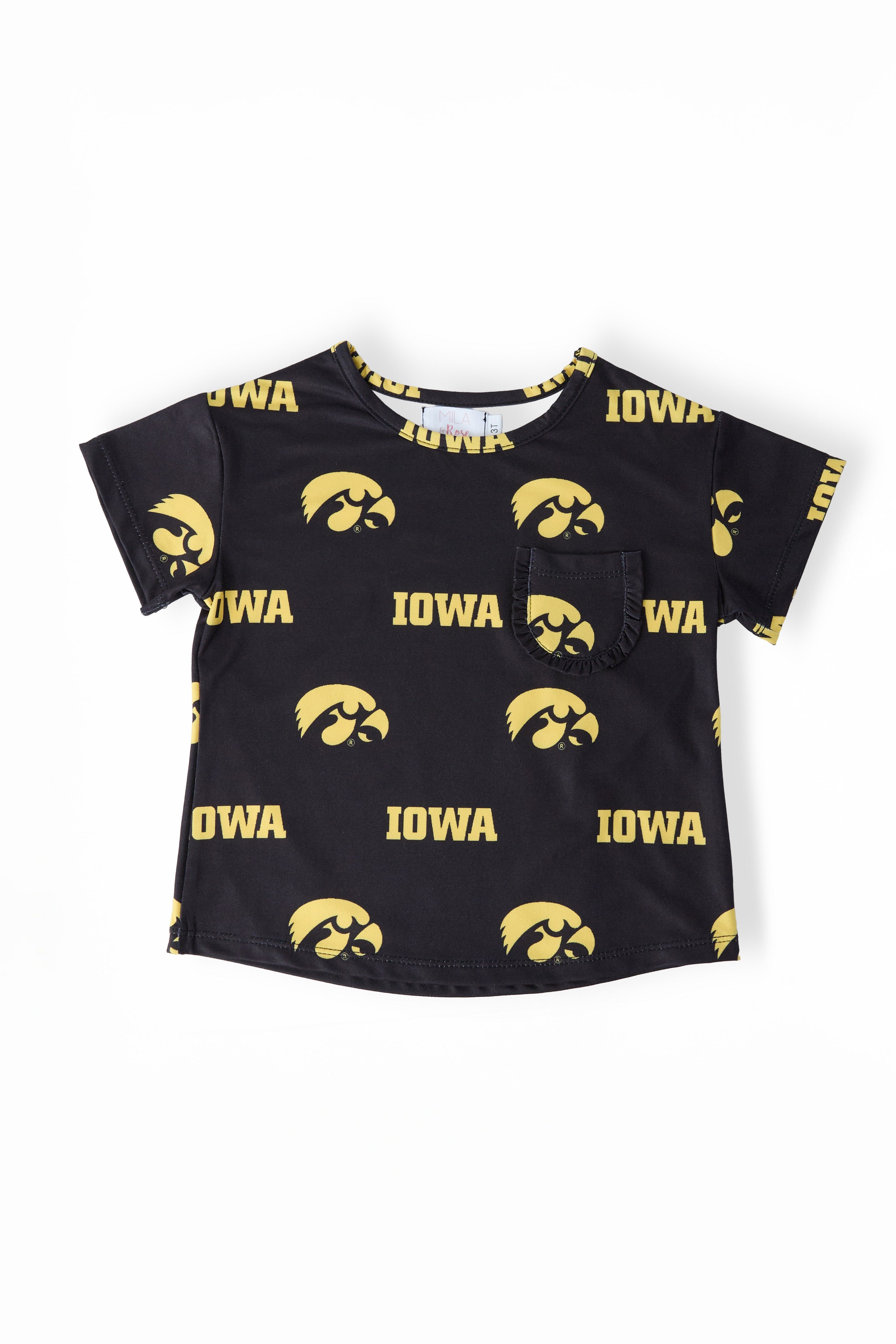 Iowa Black Tigerhawk Ruffle Pocket Tee - Aaria Tees Aaria Tees