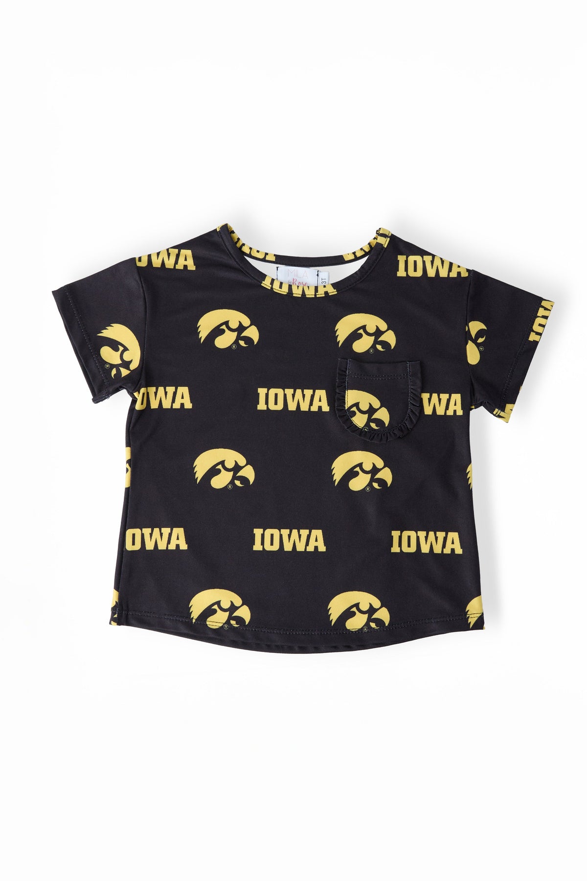 Iowa Black Tigerhawk Ruffle Pocket Tee - Aaria Tees