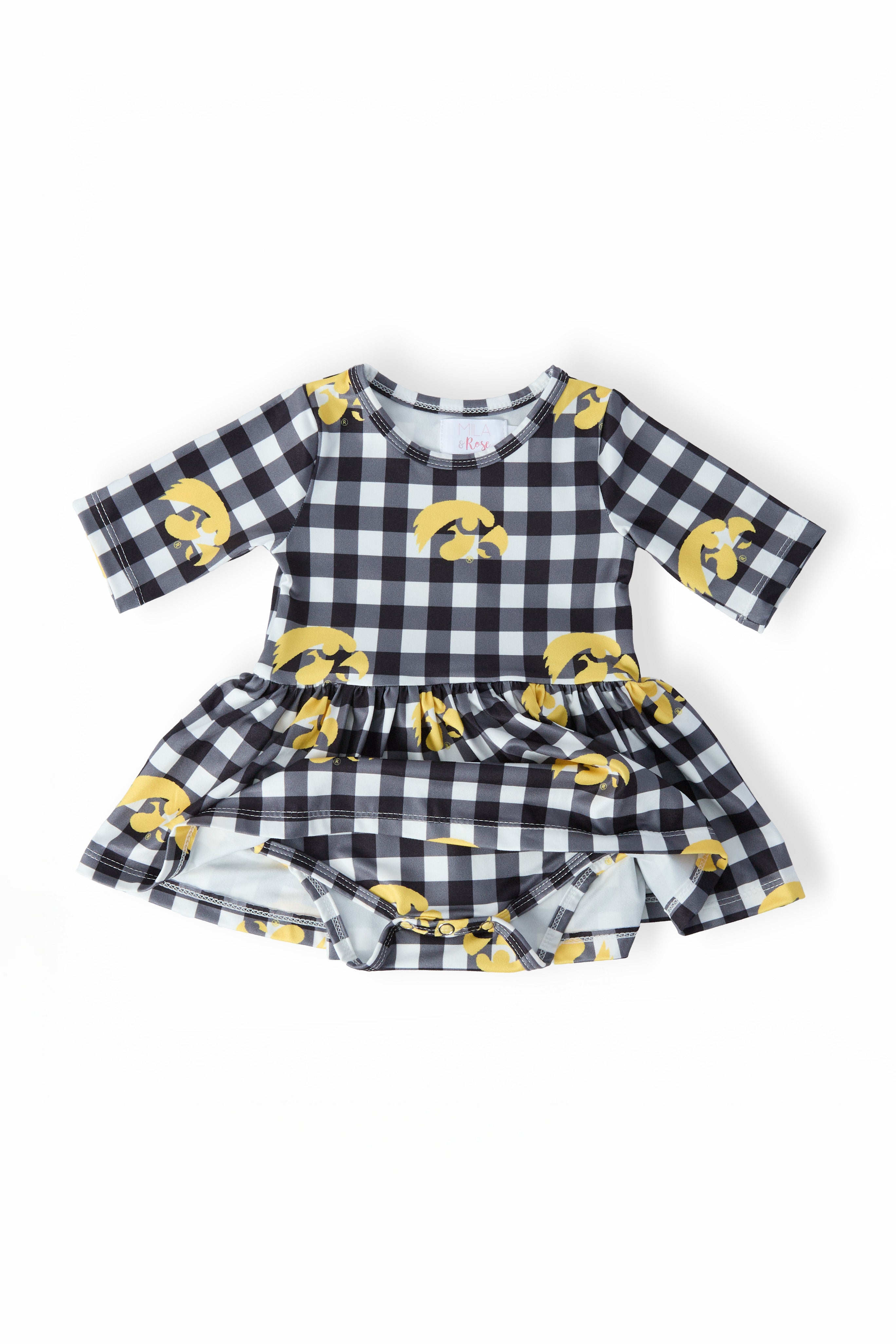 Iowa Plaid Tigerhawk 3/4 Sleeve Twirl Bodysuit - Aaria Tees Aaria Tees