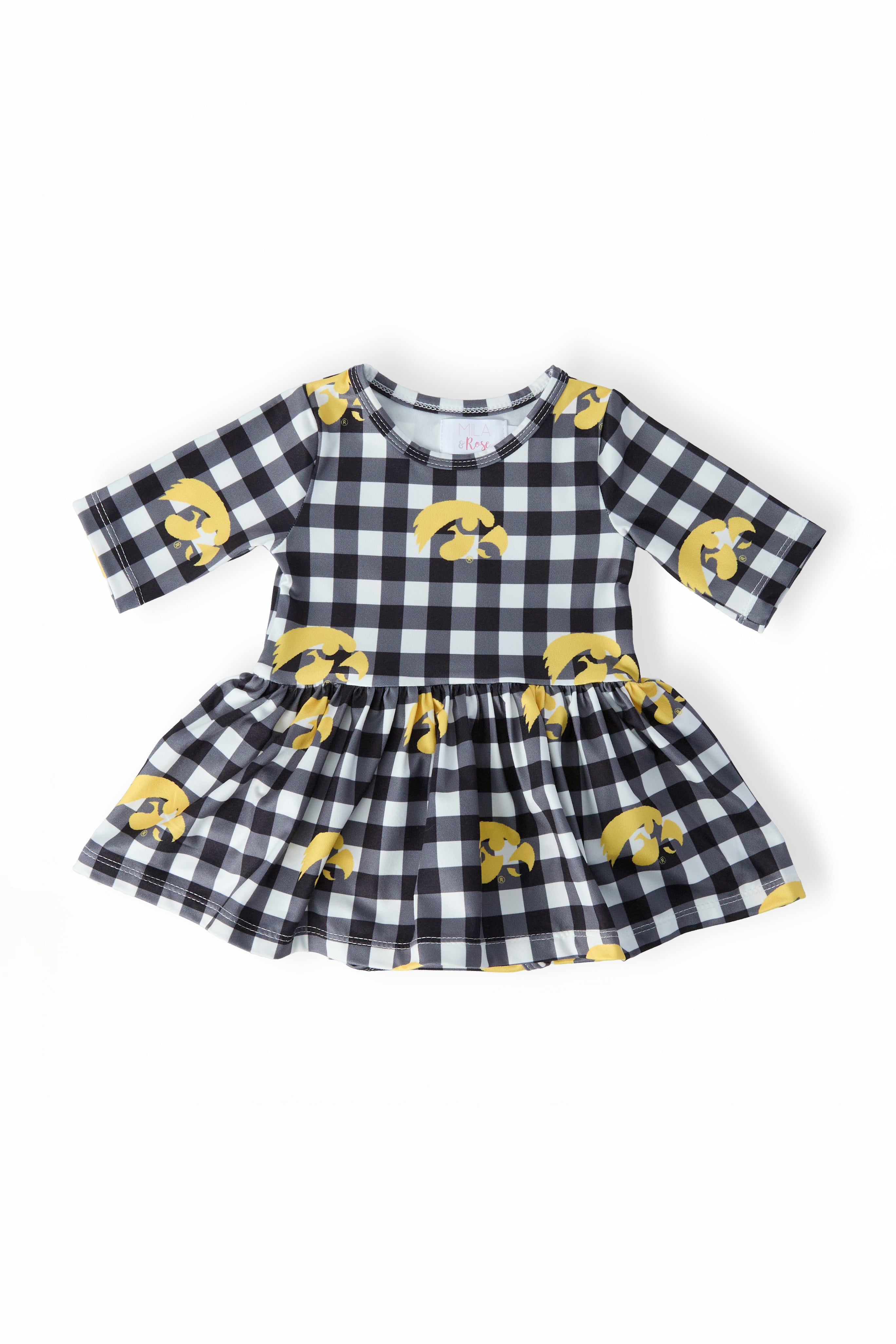 Iowa Plaid Tigerhawk 3/4 Sleeve Twirl Bodysuit - Aaria Tees Aaria Tees