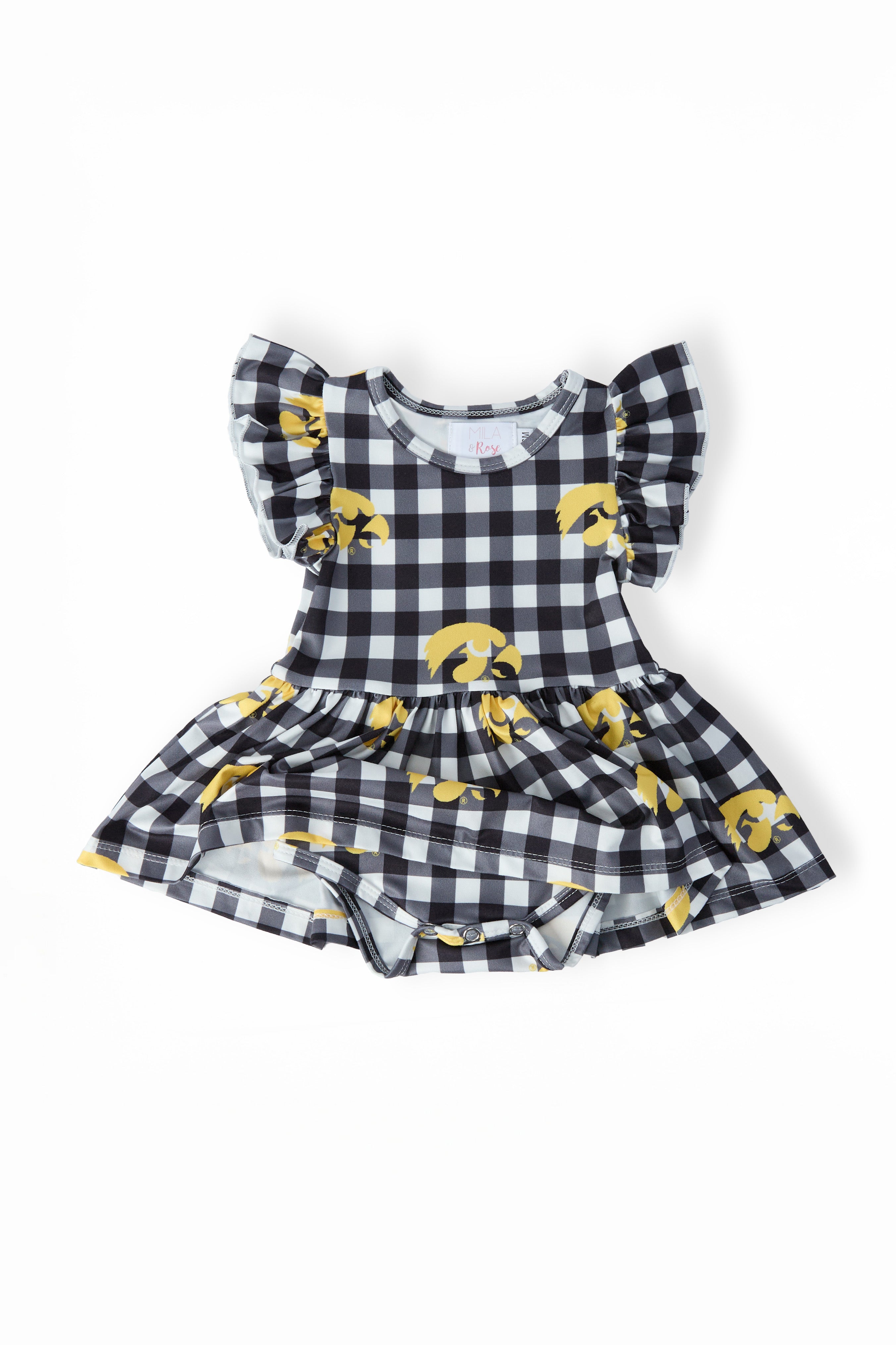 Iowa Plaid Tigerhawk Flutter Twirl Bodysuit - Aaria Tees Aaria Tees