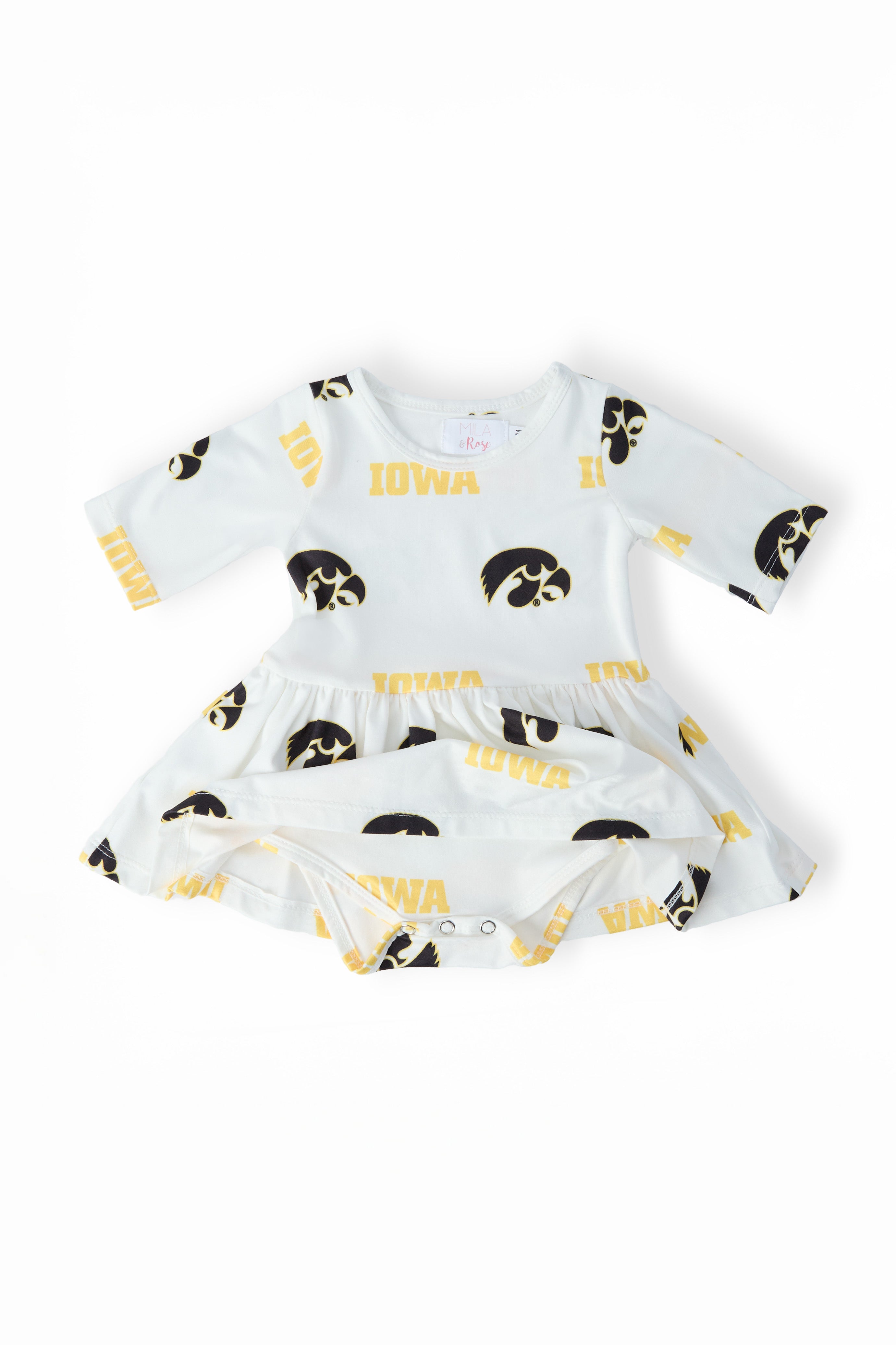 Iowa White Tigerhawk 3/4 Sleeve Twirl Bodysuit - Aaria Tees Aaria Tees