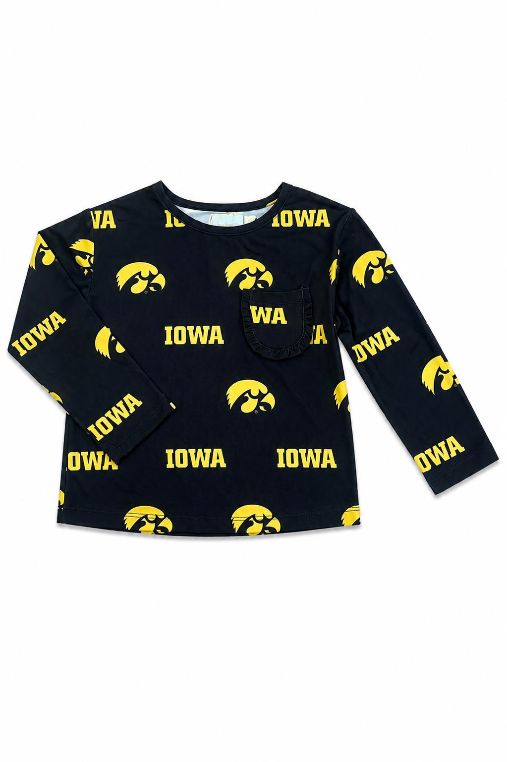 Iowa Black Tigerhawk L/S Ruffle Pocket Tee - Aaria Tees Aaria Tees