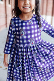 JMU Plaid Duke Dog 3/4 Sleeve Pocket Twirl Dress - Aaria Tees Aaria Tees