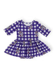 JMU Plaid Duke Dog 3/4 Sleeve Twirl Bodysuit - Aaria Tees Aaria Tees