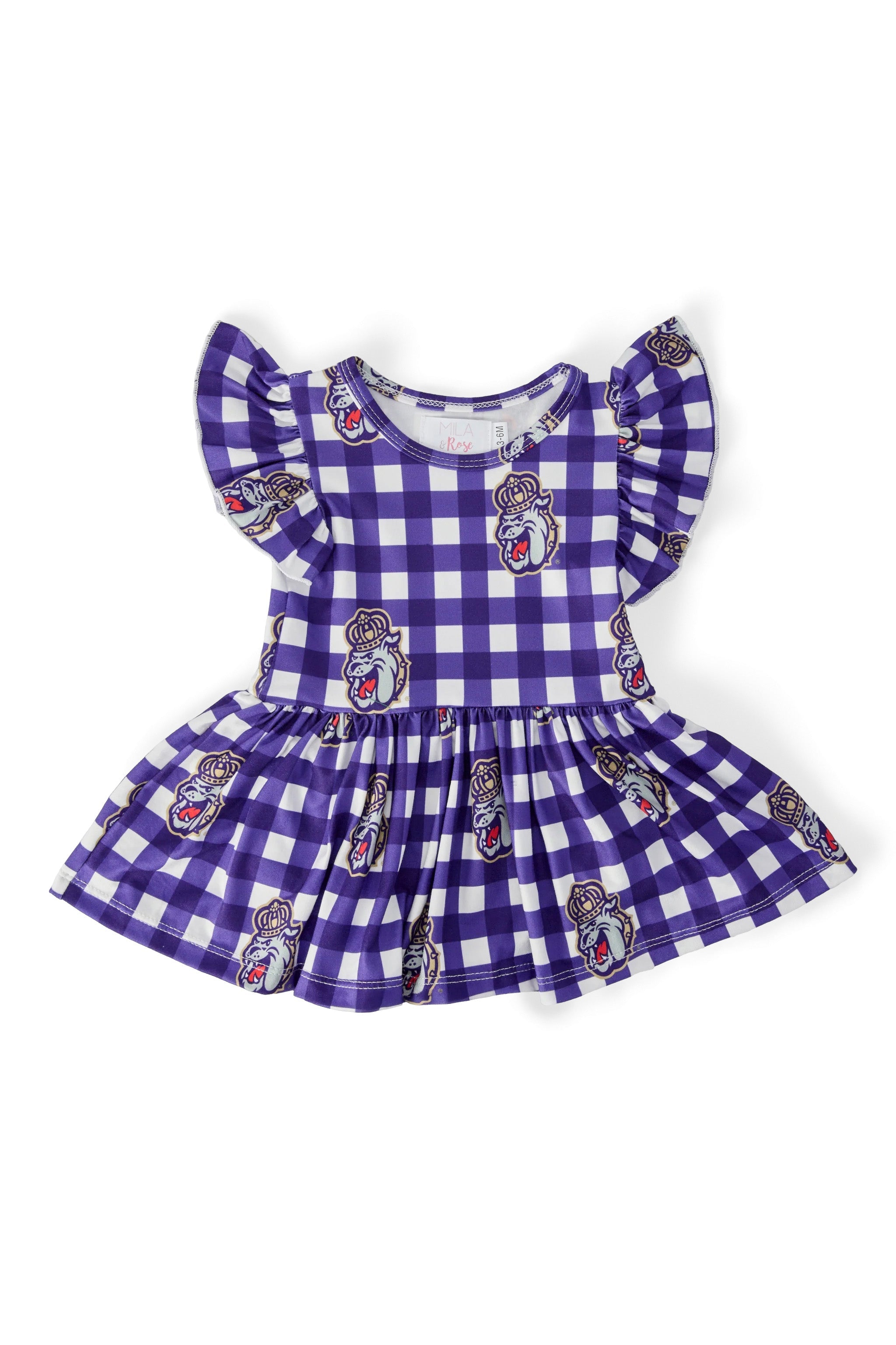 JMU Plaid Duke Dog Flutter Twirl Bodysuit - Aaria Tees Aaria Tees