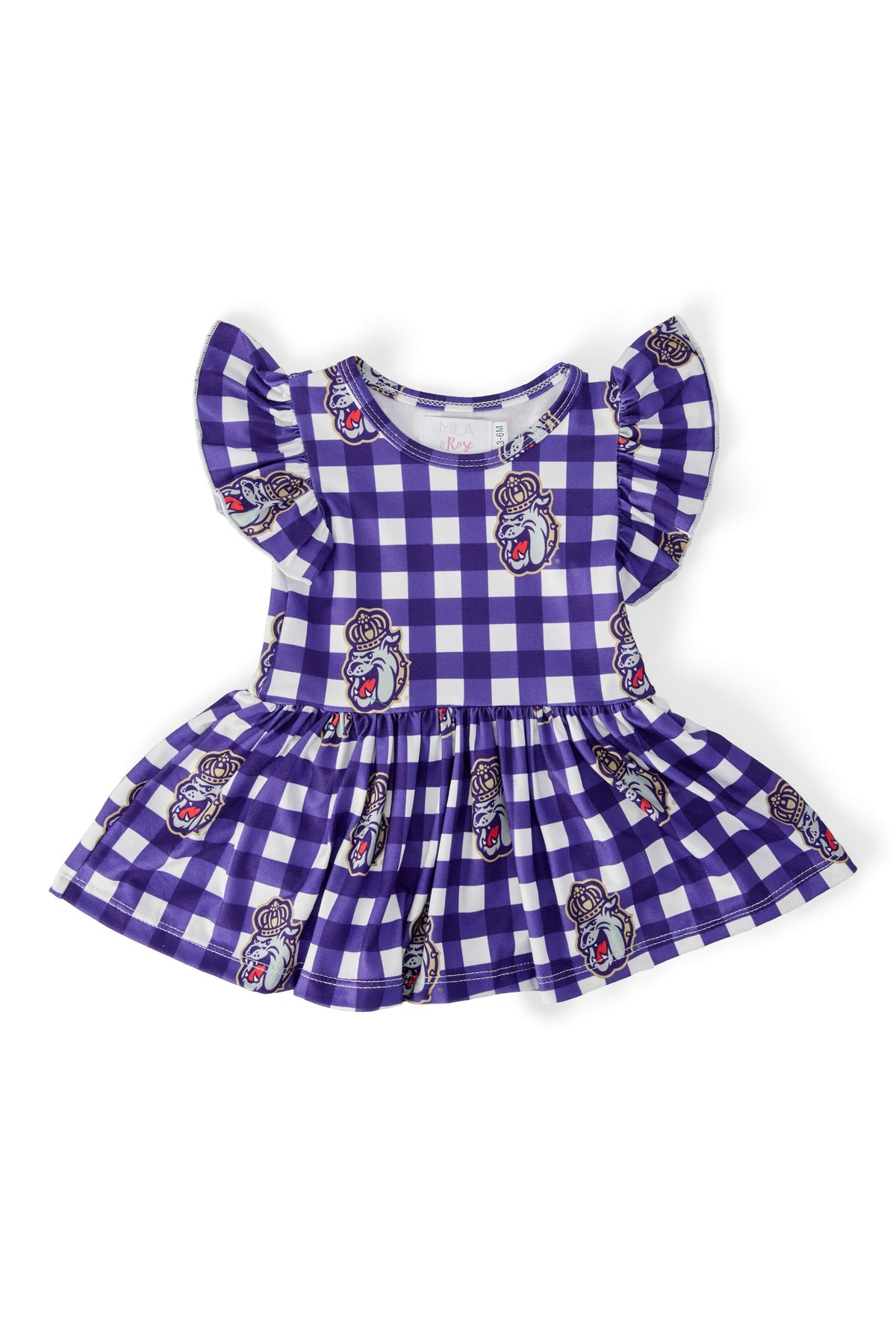 JMU Plaid Duke Dog Flutter Twirl Bodysuit - Aaria Tees