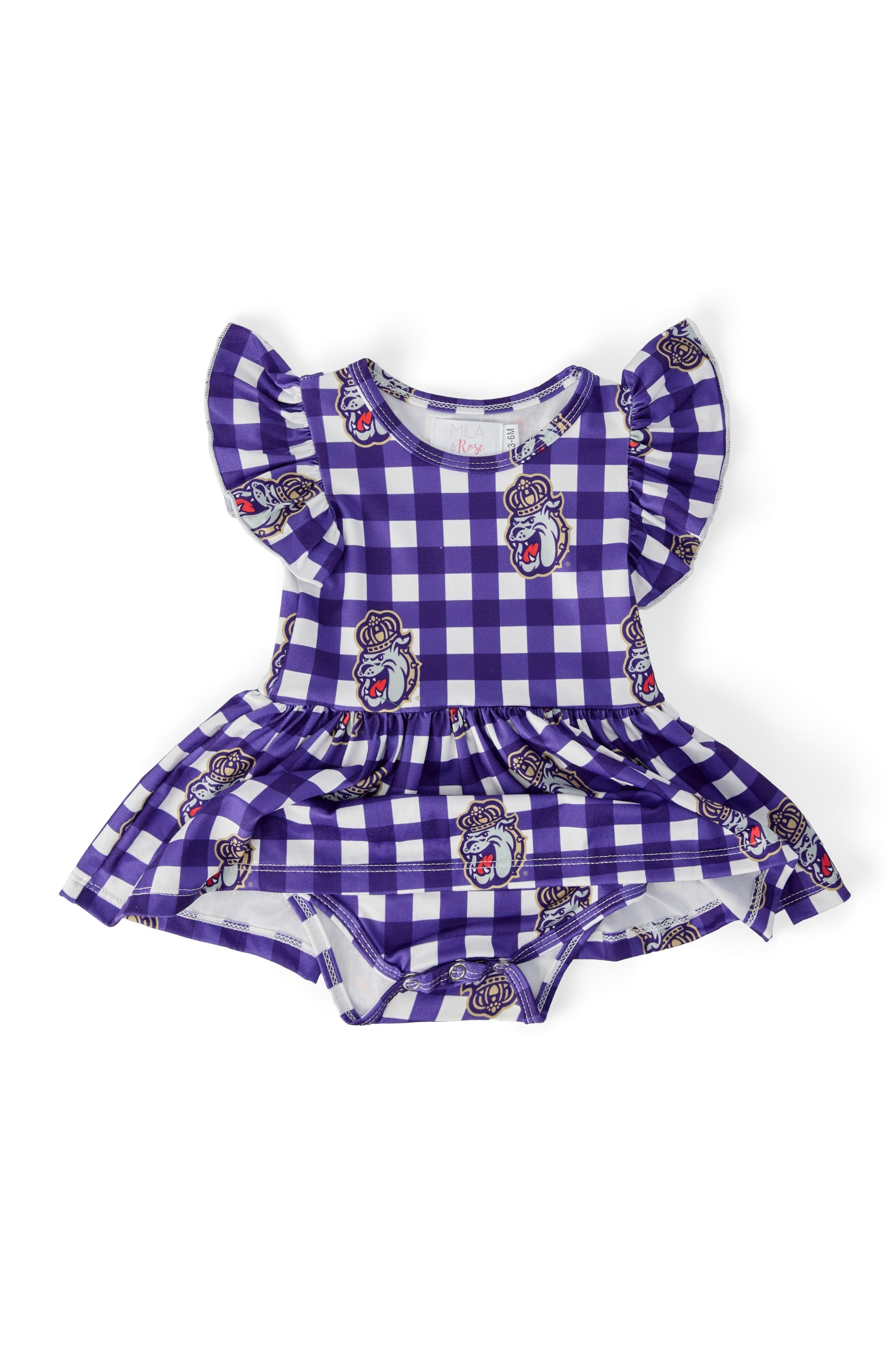 JMU Plaid Duke Dog Flutter Twirl Bodysuit - Aaria Tees Aaria Tees