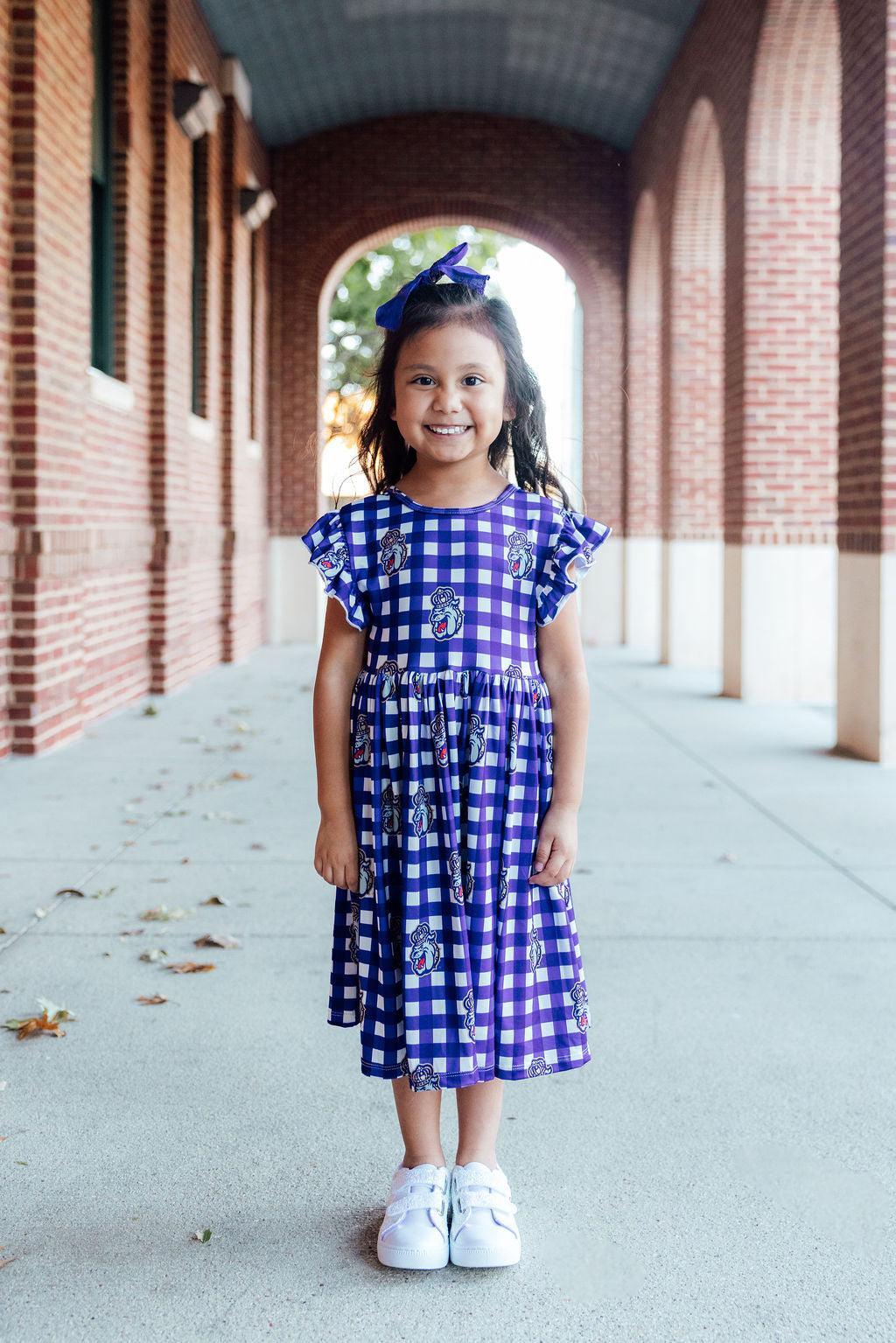 JMU Plaid Duke Dog Flutter Twirl  Dress - Aaria Tees Aaria Tees